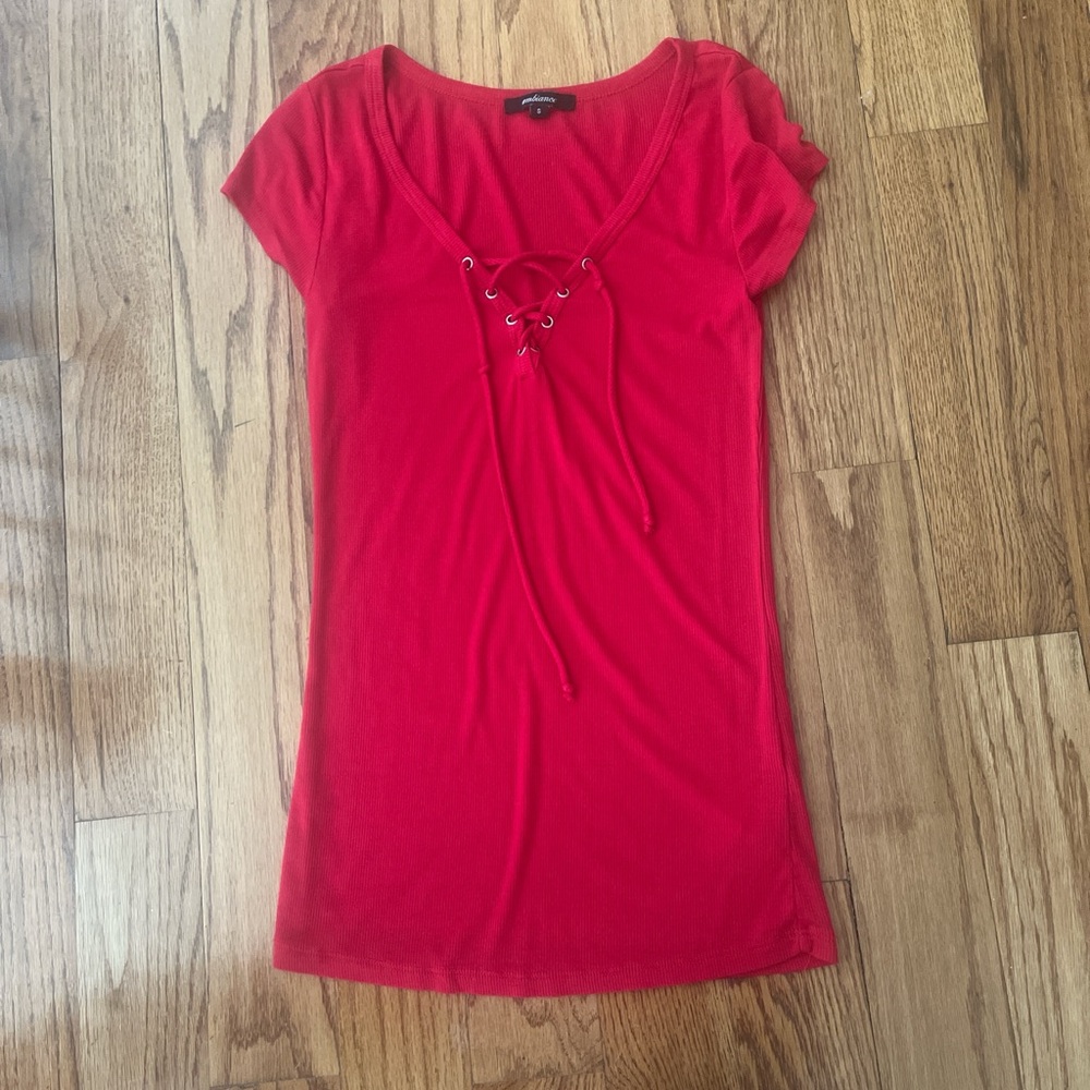 Ambiance Red Tie Front Fitted T-Shirt